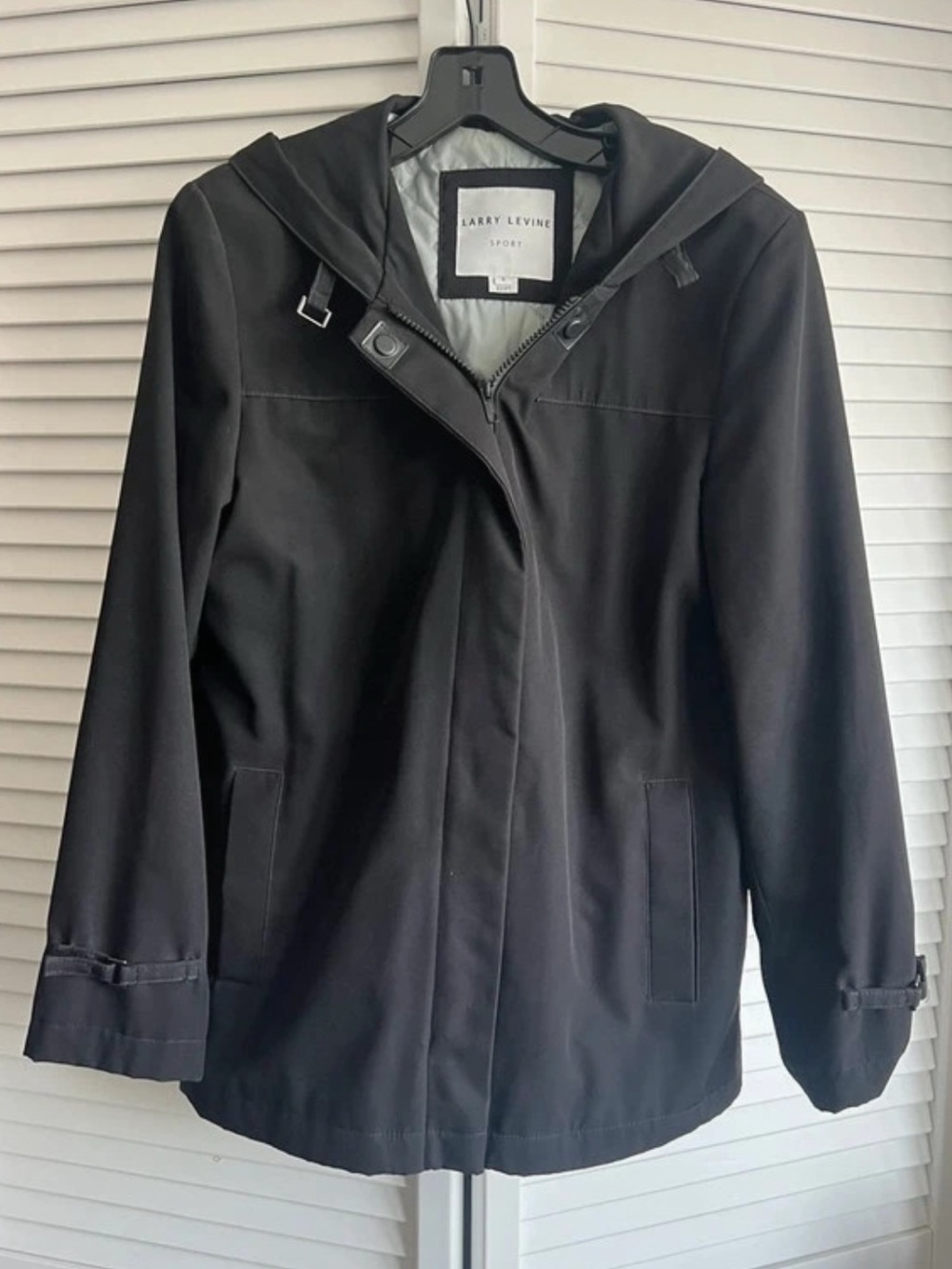 Sm/M Larry Levine Sport Black Hooded Rain Jacket Windbreaker